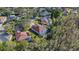 Aerial view of houses nestled in a neighborhood with surrounding trees at 18214 Stillwell Ln, Tampa, FL 33647