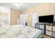 Main bedroom with TV and access to bathroom at 18214 Stillwell Ln, Tampa, FL 33647