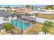 Aerial view of the pool showcasing the screen enclosure and landscaped backyard at 1720 Flamingo Ln, Sun City Center, FL 33573