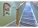 Staircase featuring modern wooden steps and handrail with eye-catching green walls at 2359 Gimlet Ave, Spring Hill, FL 34608