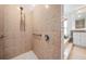 Modern bathroom with a tiled walk-in shower and a large bathroom next to it at 3360 Hickorywood Way, Tarpon Springs, FL 34688