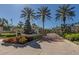 Community entrance with palm trees and manicured landscaping at 10639 Ruffino Ct, Trinity, FL 34655