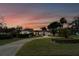 House exterior at dusk, showcasing landscaping and driveway at 11303 Leprechaun Dr, Riverview, FL 33569