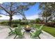 Community fire pit with seating under shade trees at 1003 Starboard Ct, Oldsmar, FL 34677