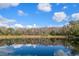 Serene lake view with lush trees reflecting on the water at 18409 Tyler Rd, Odessa, FL 33556