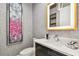Stylish powder room with modern vanity and art at 20001 Gulf Blvd # 501, Indian Shores, FL 33785