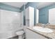 Clean bathroom with a tub, toilet and vanity at 12930 Oak Hill Way, Parrish, FL 34219