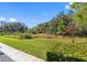A spacious, well-manicured backyard offers a peaceful retreat with lush greenery and natural views at 3203 Audubon Ct, Tarpon Springs, FL 34688