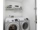 Bright laundry room featuring Samsung washer and dryer with wire shelving at 3203 Audubon Ct, Tarpon Springs, FL 34688