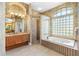 Spa-like bathroom with soaking tub, walk-in shower, and updated vanity at 2914 Shipston Ave, New Port Richey, FL 34655