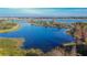 Aerial view of a lake and surrounding landscape at 4950 Pond Ridge Dr, Riverview, FL 33578