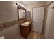 Bathroom with granite vanity and walk-in shower at 12908 Brant Tree Dr, Riverview, FL 33579