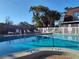 Community pool with lounge chairs surrounded by lush tropical landscaping and a secure fence at 1330 70Th N St, St Petersburg, FL 33710