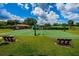 Outdoor basketball court with benches and surrounding green space at 15815 Muirfield Dr, Odessa, FL 33556