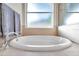 Oval garden bathtub with window in a well-lit bathroom at 613 Tanana Fall Dr, Ruskin, FL 33570