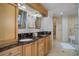 Elegant bathroom with double sinks, granite countertops, and a large soaking tub at 175 1St S St # 3402, St Petersburg, FL 33701