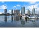 Stunning waterfront view with boats and city skyline at 175 1St S St # 3402, St Petersburg, FL 33701