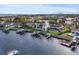 Stunning aerial view showcasing a waterfront home with a private pool and dock at 4687 Alisa Ne Cir, St Petersburg, FL 33703