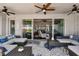 Relaxing covered patio with comfortable seating and views of the backyard at 5226 Lake Venice Dr, Wimauma, FL 33598
