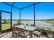 Relaxing screened patio with lake view and dining table at 5519 Blue Crush Bnd, Land O Lakes, FL 34638