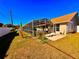 Landscaped backyard with screened pool and patio area at 8616 Pinafore Dr, New Port Richey, FL 34653