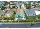 Aerial view of a teal house with a pool in a neighborhood at 17706 1St E St, Redington Shores, FL 33708