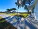 Side yard with a concrete path leading to the house entrance at 1833 Knollwood Dr, Holiday, FL 34690