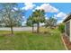 Spacious backyard with lake view, palm trees and lush grass at 16340 Treasure Point Dr, Wimauma, FL 33598