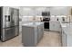 Modern kitchen featuring gray island and white cabinets at 3702 Gaviota Dr, Ruskin, FL 33573
