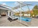 Screened pool and patio with lounge chairs and a spacious layout at 18520 Oak Way Dr, Hudson, FL 34667
