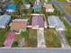 Aerial view of a single Gathering home and its lot in a residential neighborhood at 1885 Mississippi Ne Ave, St Petersburg, FL 33703