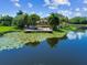 Community pool with deck overlooking a lake with lily pads at 10265 Gandy N Blvd # 1715, St Petersburg, FL 33702