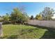 Spacious backyard with grassy lawn, mature trees, and a partial wall at 31447 Shaker Cir, Wesley Chapel, FL 33543
