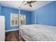 Bedroom with light blue walls, hardwood floors, and window at 9244 Rhea Dr, Odessa, FL 33556