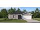 Single-story home with gray siding, white garage door, and landscaped lawn at 13020 Calcite Blue Ave, Wimauma, FL 33598