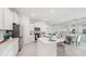 Modern kitchen with white cabinets, stainless steel appliances and large island at 32646 Rustic Rise Rd, San Antonio, FL 33576