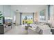 Spacious living room with sliding doors to backyard and large TV at 32660 Rustic Rise Rd, San Antonio, FL 33576