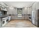 Spacious kitchen featuring gray cabinets, stainless steel appliances, and granite countertops at 4825 Scott Rd, Lutz, FL 33558
