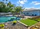 Beautiful backyard pool area features palm trees, lounge chairs, and a landscaped yard perfect for entertaining at 7701 40Th N Ter, St Petersburg, FL 33709