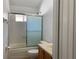 Clean bathroom with shower/tub combo and vanity at 8408 Canterbury Lake Blvd, Tampa, FL 33619