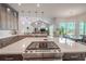 Kitchen with expansive island, stainless steel appliances, and views to the pool at 12113 Marblehead Dr, Tampa, FL 33626