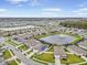 Wide aerial view of the community, showcasing its many homes and waterways at 1089 Manzanar Pl, Wesley Chapel, FL 33543