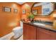 Chic powder room with orange walls and granite vanity at 1621 Watermark Ne Cir # 1621, St Petersburg, FL 33702