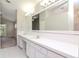 Double vanity bathroom with large mirror and white cabinets at 13012 Creek Manor Ct, Riverview, FL 33569