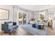 Sunlit living room with sliding glass doors, plush seating, stylish rug, and contemporary decor at 2762 Pearly Banks Dr, Bradenton, FL 34208