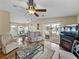 Open living area with hardwood floors, fireplace, and access to screened porch at 35921 Hermoso Ln, Zephyrhills, FL 33541