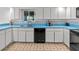 Kitchen with blue countertops, black appliances, and ample counter space at 1614 Sea Breeze Dr, Tarpon Springs, FL 34689