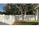 Backyard with a large tree and privacy fence at 1743 Arabian Ln, Palm Harbor, FL 34685