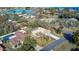 Aerial view of home on a tree-lined street, showcasing the property and neighborhood at 195 Rusk Cir, Spring Hill, FL 34606