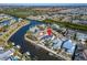 Aerial view showing a waterfront home with a pool and dock at 5614 Seagrass Pl, Apollo Beach, FL 33572